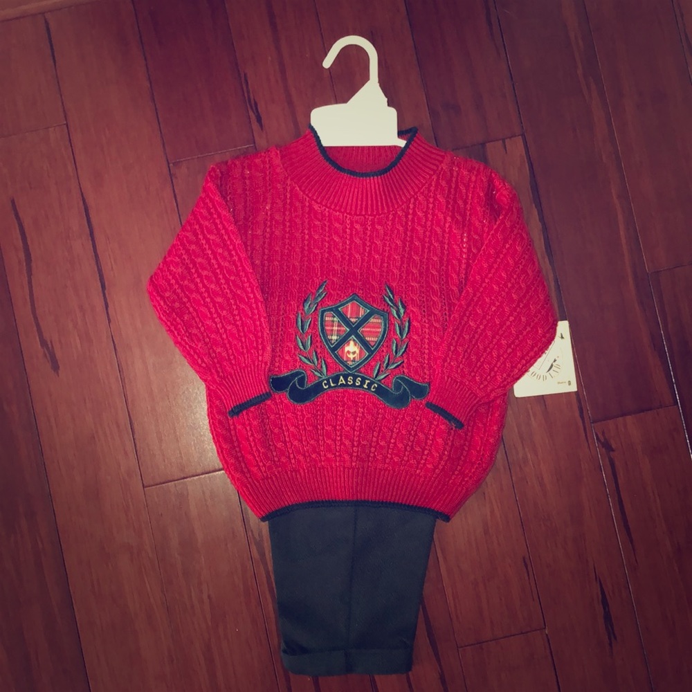 Grey Pants and Red Sweater